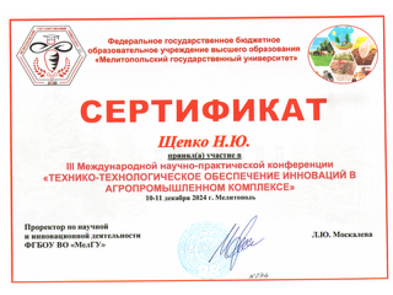 Сертификат участника Щепко Н.Ю. 